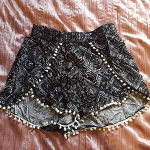 Wrap Style Paisley Shorts with Pom Pom Details